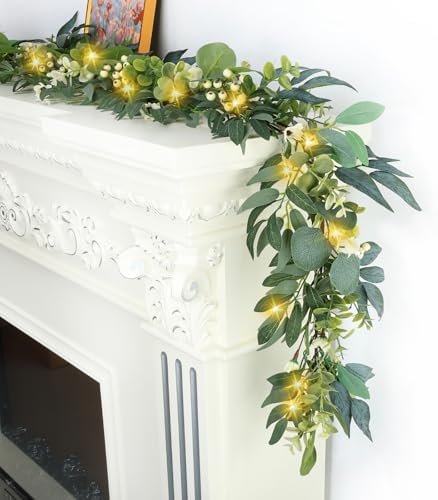 Artgar Eucalyptus Garland with Lights 6 Ft Home Decor