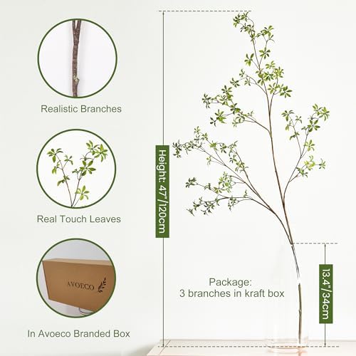 Artificial Greenery Stems 47 Tall Faux Enkianthus Branches 3 Packs Green