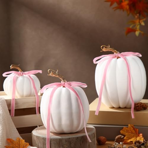 Wesiti 3 Pack Artificial Flocked Pumpkins White