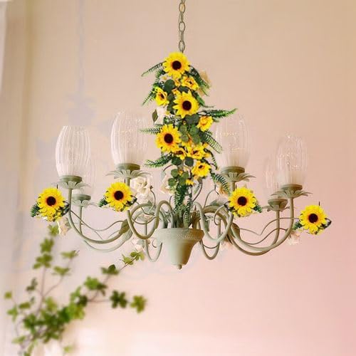 Artificial Sunflower Garland with Green Leaves 2PCS