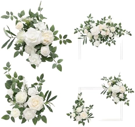 Lings Moment 2pcs White Wedding Artificial Flower Swag Welcome Sign Backdrop Garland