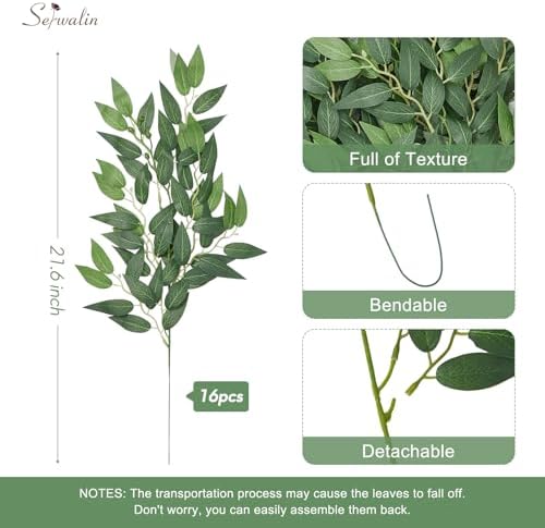 Serwalin 16Pcs Artificial Italian Ruscus Greenery Stems