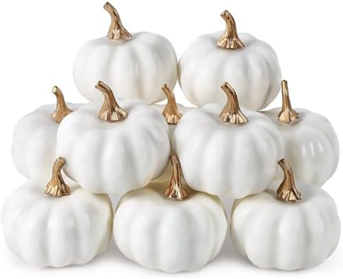 DomeStar 10PCS White Artificial Pumpkins Fall Decor