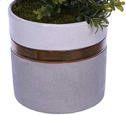 Artificial Boxwood Pencil Topiary in White Gold Grey Ceramic Pot