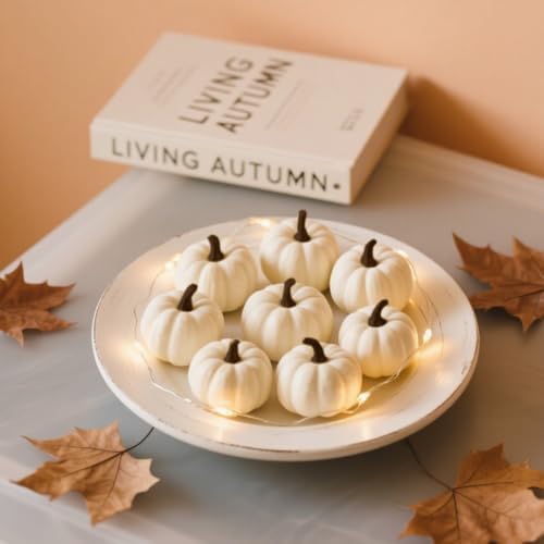 24 Piece White Artificial Pumpkin Set for Fall Decor