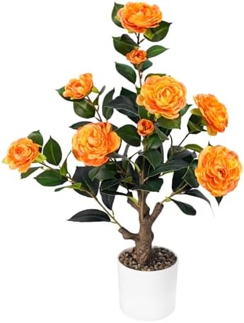 2FT Artificial Camellia Tree with White Planter