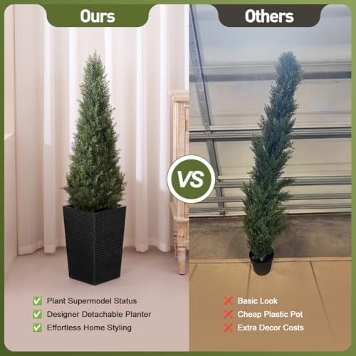 Artificial Cedar Topiary Tree with Black Planter