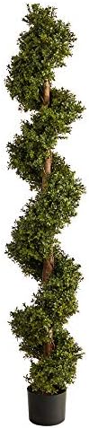 Nearly Natural 6FT Artificial Spiral Boxwood Topiary with Black Planter