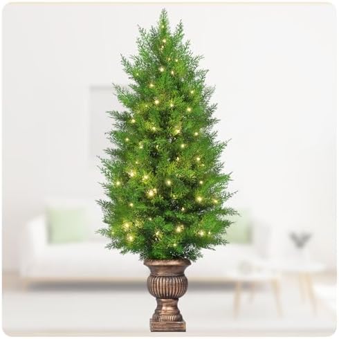 Gfilay 4FT Pre Lit Topiary Tree with LED Lights