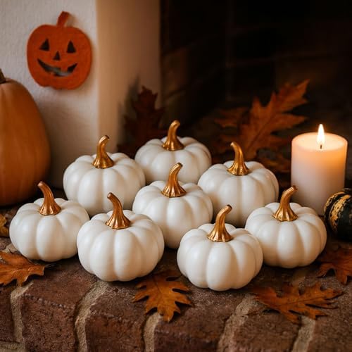 DomeStar 10PCS White Artificial Pumpkins Fall Decor