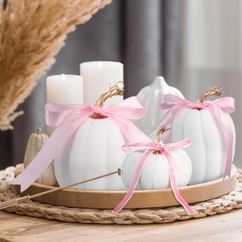 Wesiti 3 Pack Artificial Flocked Pumpkins White