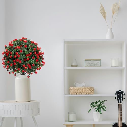 Artificial Boxwood Topiary Ball Trees with Red Flowers 2 Pack