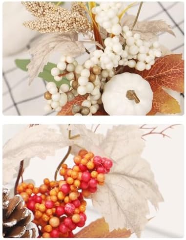 3 Pcs Artificial Pumpkin with Maple Leaf and Berries Fall Table Centerpiece