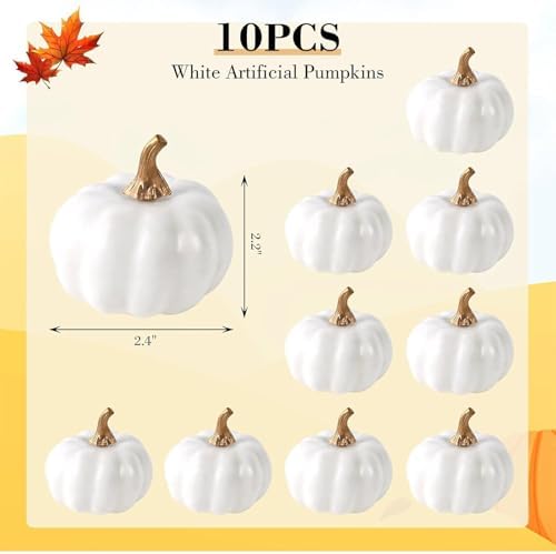 DomeStar 10PCS White Artificial Pumpkins Fall Decor