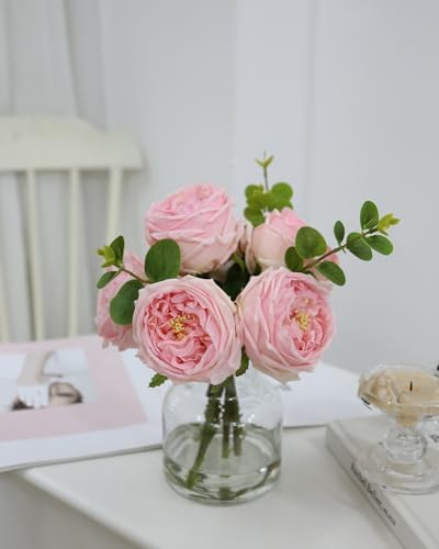 Realistic Artificial Flowers with Pink Roses in Vase