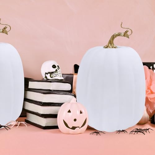 Winlyn 2 Pcs Fall White Artificial Pumpkins Decor