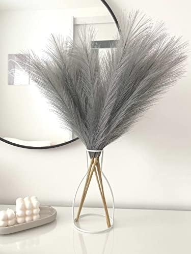 Pusuny 7PCS Gray Faux Pampas Grass Decor for Vase