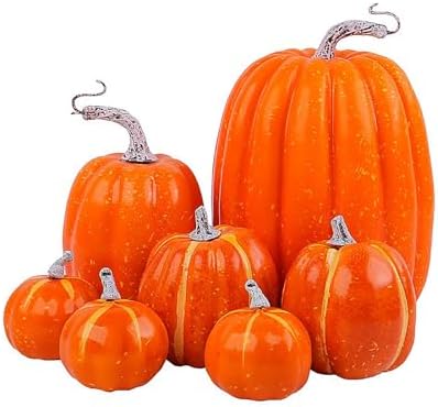 Firlar Artificial Pumpkin Decorations 7Pcs Lifelike Foam Pumpkins