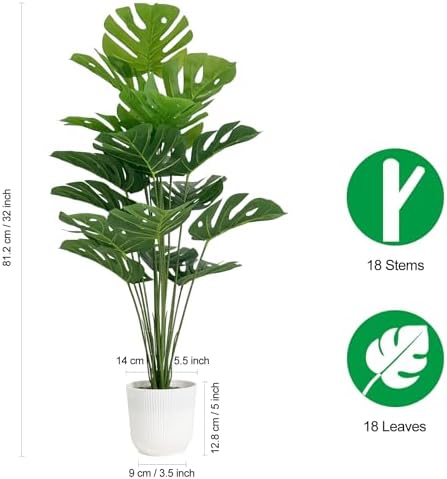 SAJANDAS 2 pcs Artificial Monstera Plants in Pots