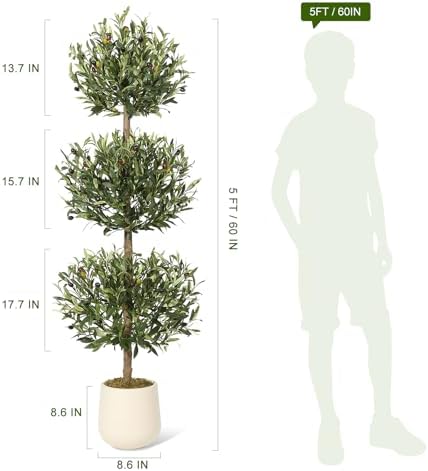 5FT Artificial Olive Topiary Trees with Moss and Inner Pot Set of 2