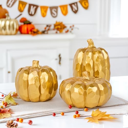 HPC Decor Set of 3 Gold Pumpkins Fall Decor