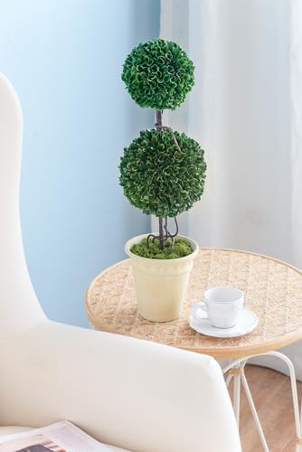 2024 22 Inch Artificial Boxwood Double Ball Topiary in White Pot