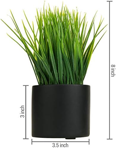 MyGift Artificial Grass Plants in Black Cement Pots Set of 2