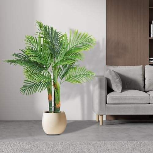 AnTing 4FT Artificial Golden Cane Palm Tree 2 Pack with Pot