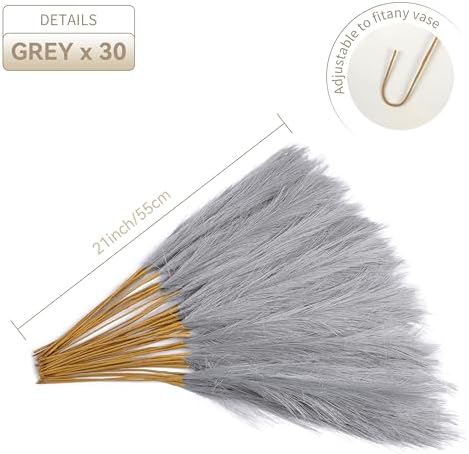 30pcs 22 Inch Grey Faux Pampas Grass Decor