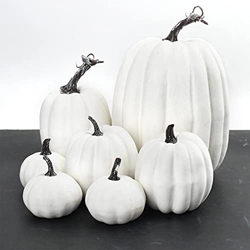 7 Artificial White Pumpkins Fall Decor Set