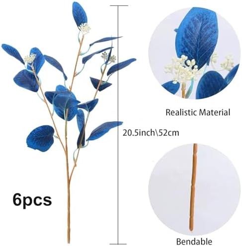GTIDEA 6PCS Artificial Eucalyptus with Seeds Greenery Stems