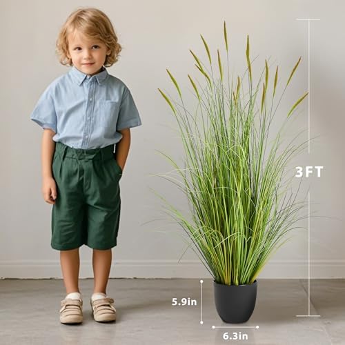 KOL Artificial Cattail Reed Grass Plants 3ft 2 Pack