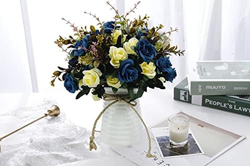 NAWEIDA Artificial Flowers with Vase Navy Blue