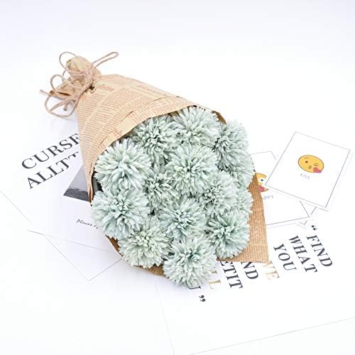 HoYuanFlo Artificial Flowers Chrysanthemum Bouquet 10pcs Light Green