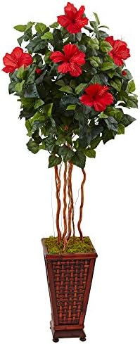 Nearly Natural 5ft Hibiscus Artificial Tree with Planter