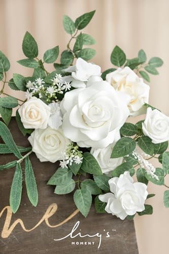 Lings Moment 2pcs White Wedding Artificial Flower Swag Welcome Sign Backdrop Garland