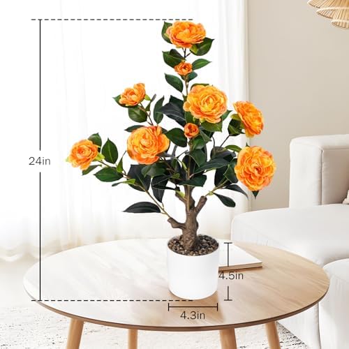 2FT Artificial Camellia Tree with White Planter