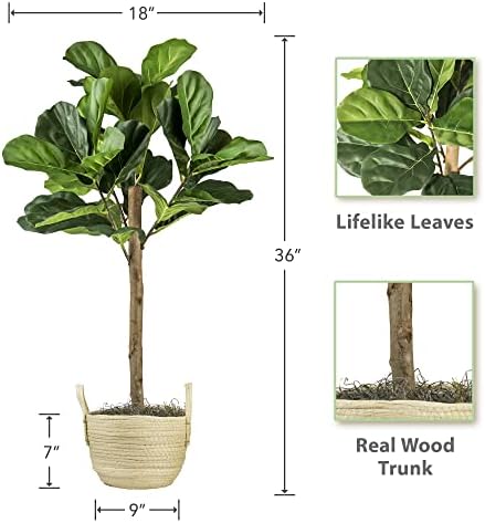 3FT Fig Tree in Boho Woven Basket Faux Plant