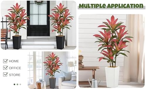 Artificial Red Dracaena Tree 5FT with Gray Tall Planter