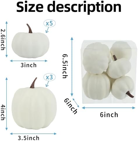 8 Piece White Artificial Pumpkins for Autumn Decor