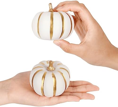 Whaline White Artificial Pumpkins 12Pcs with Gold Edges