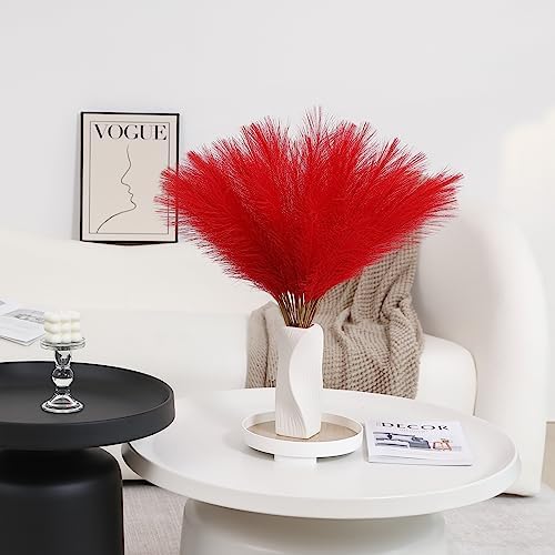 Red Pampas Grass Decor 30pcs 24 Inch Artificial Flowers