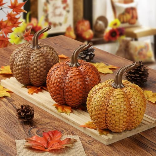 Hollyone Fall Resin Pumpkins Decor 3PCS