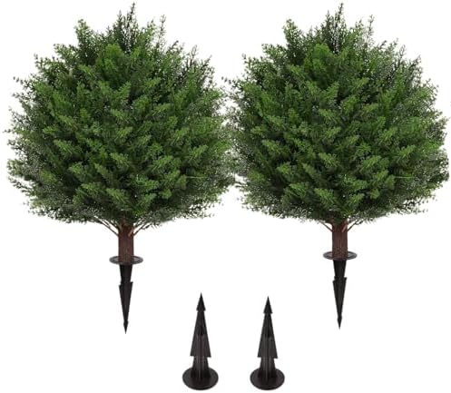 275 Inch Artificial Boxwood Topiary Trees 2 Pack UV Resistant Fake Evergreen