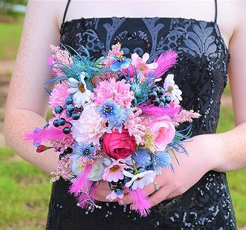 Fermus 8 Stems Artificial Blue Thistle Flowers Real Touch Decor