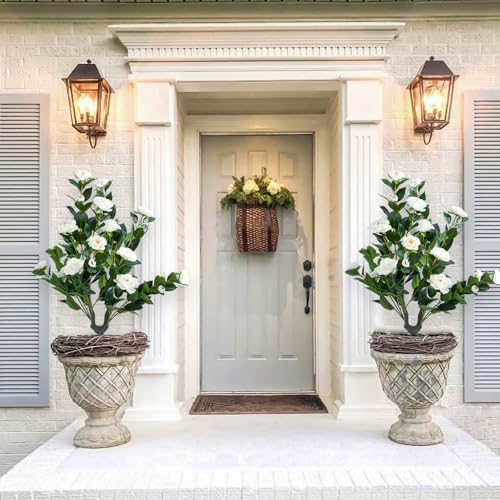 354 Inch Artificial Topiary Tree Set of 2 White Camellia