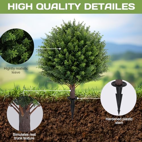Artificial Cedar Topiary Ball Tree 23 Set of 2 UV Resistant Faux Shrubs