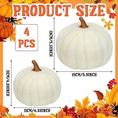 Preboun 4 Piece Large Wool Fall Pumpkin Decor