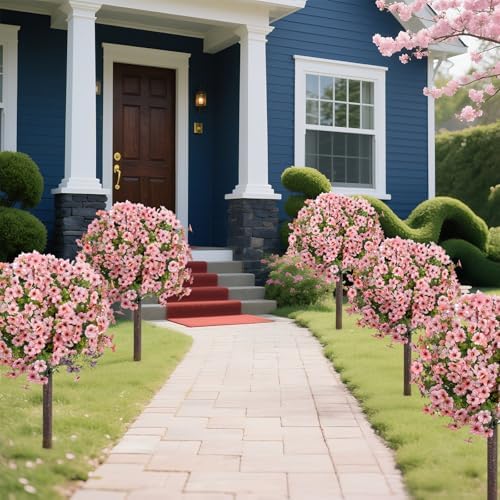36 Artificial Boxwood Topiary Ball Tree with Violet Flowers 2Pack Pink