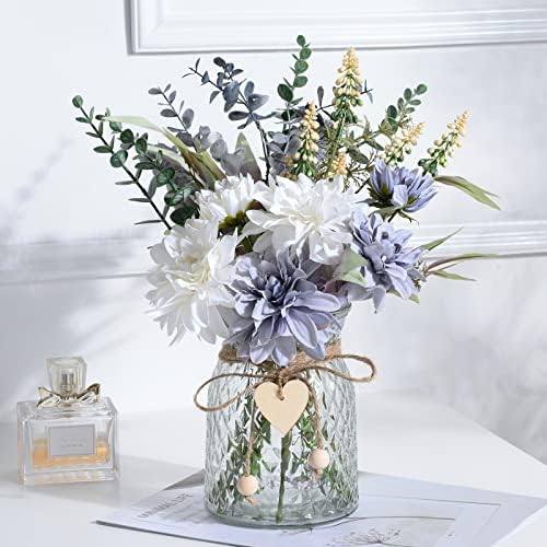 Artificial Blue Flowers with Vase Table Decor